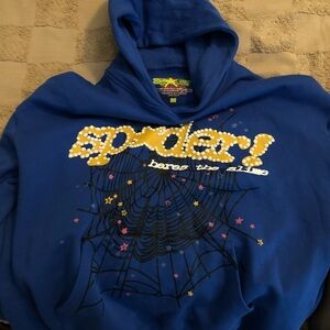Blue Graphic Hoodie with Spider Design